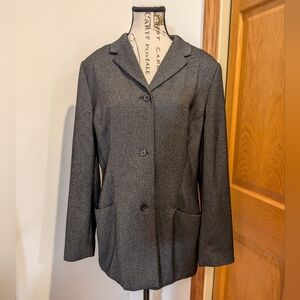AMANDA SMITH Gray Satin Tweed Women's Blazer Suit Jacket Size 12 Vtg Pockets